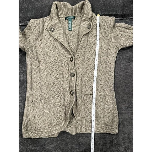 Lauren Ralph Lauren M Wool Angora Sweater Cardigan Cable Knit Green Blazer - Picture 4 of 5